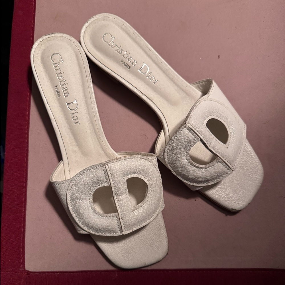 Dior White Mules with Elegant Monogram Design